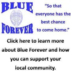 A blue forever ad with the police badge.