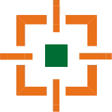A green and orange square with an arrow in the center.