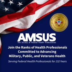 A banner with the words amsu and an american flag.