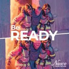 Group of firefighters ready for action with motivational text "be ready".