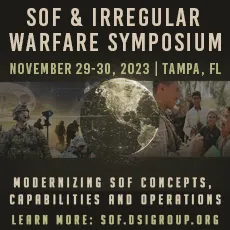 A poster for the sof & irregular warfare symposium.